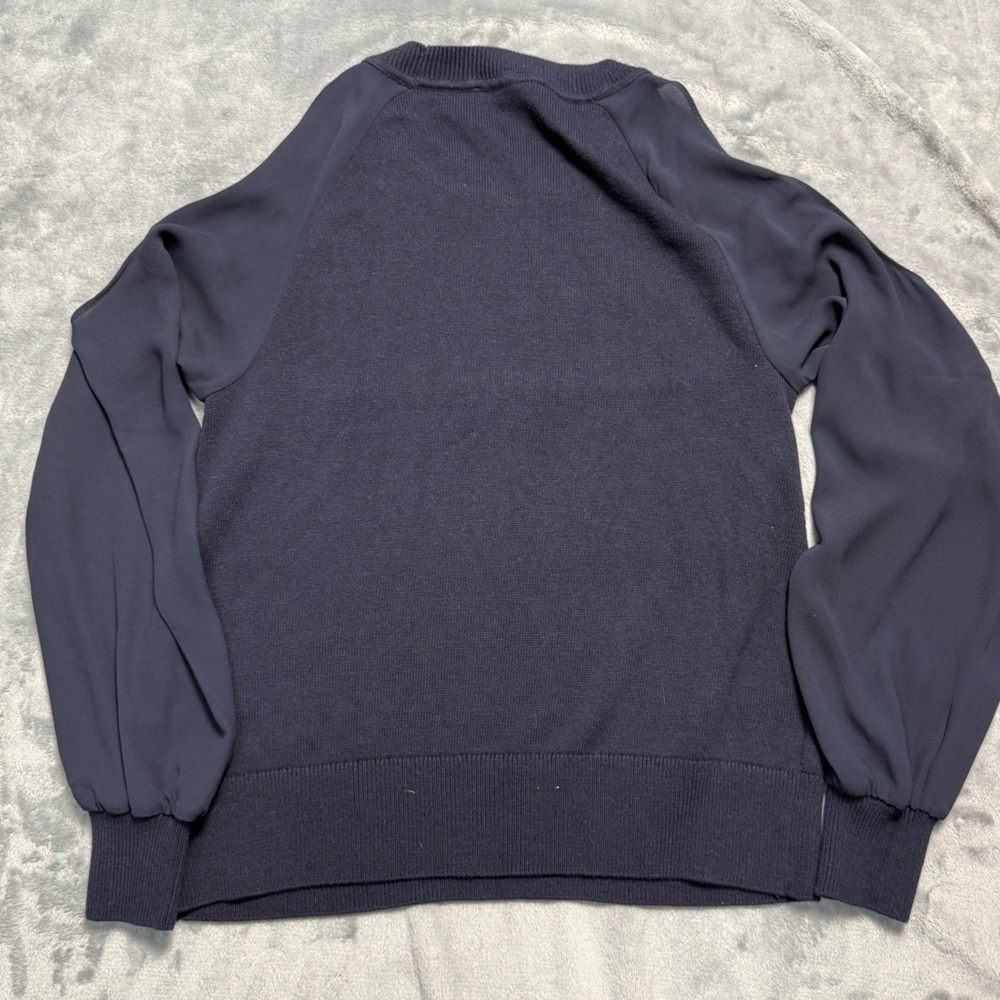 LOFT Navy Mixed Media Sweater Balloon Sleeve Knit Top Women’s Small - Picture 2 of 5
